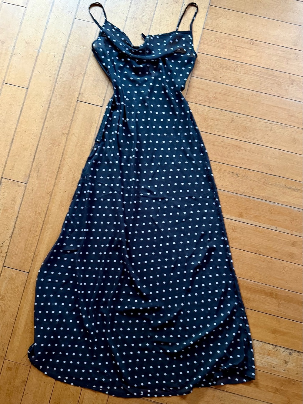 Commense Black Polka Dot Slip Maxi Dress
